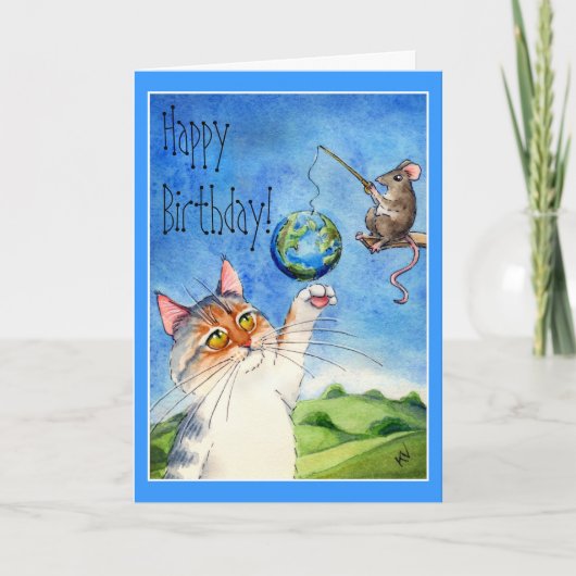 Cat and mouse funny birthday kaart (Voorkant)