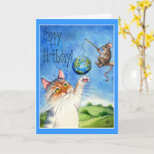 Cat and mouse funny birthday kaart (Gele Bloem)