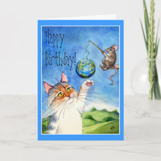 Cat and mouse funny birthday kaart