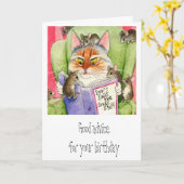 Cat and mouse funny birthday kaart (Gele Bloem)
