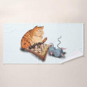 Cat and mouse Playing Chess Cartoon Drawing Fun