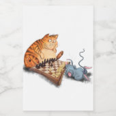 Cat and Mouse Playing Chess Cartoon Drawing Funny  Voedselcontainer Etiket (Enkel label)