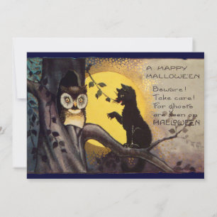 Cat and Owl Halloween-feestuitnodiging Kaart