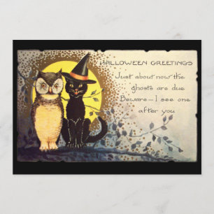 Cat and Owl Halloween-feestuitnodiging Kaart