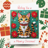 Cat and Poinsettia Personalized Christmas Feestdagen Kaart