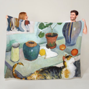Cat and stillife, August Macke Fleece Deken
