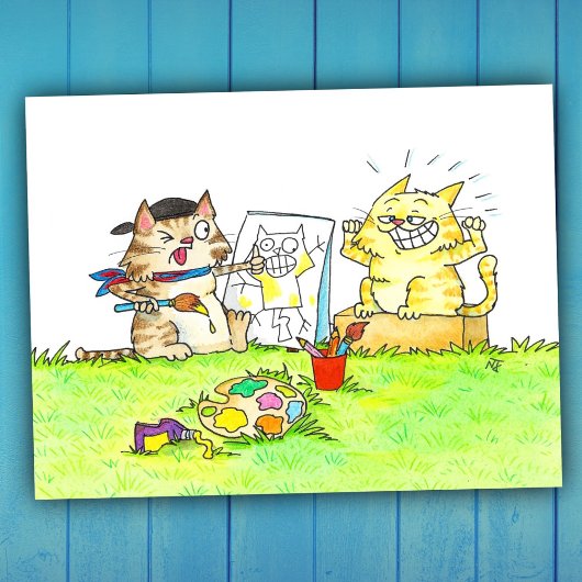 Cat Art Student Briefkaart