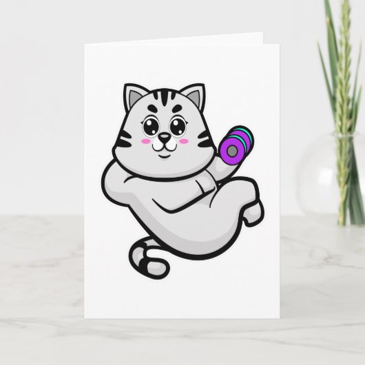 Cat as Bodybuilder with Dumbbell Kaart (Voorkant)