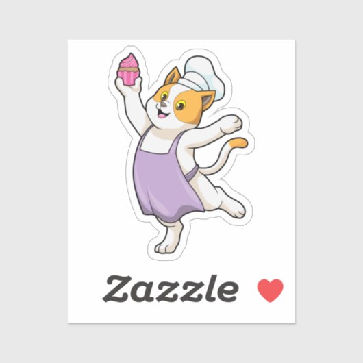 Cat as Cook with Cooking apron & Muffin Sticker (Vel)
