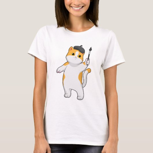 Cat as Painter with Paint brush T-shirt (Voorkant)