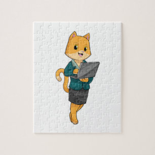 Cat as Secretary with Laptop Legpuzzel