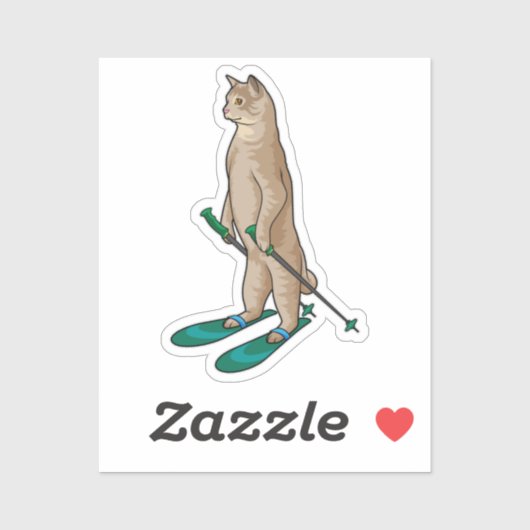 Cat as Skier with Ski & Ski poles Sticker (Vel)