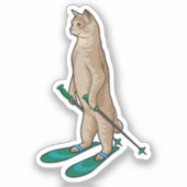 Cat as Skier with Ski & Ski poles Sticker (Voorkant)