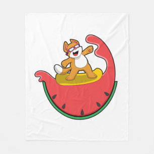 Cat as Surfer with Watermelon Fleece Deken