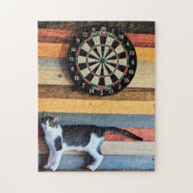 Cat at a Dart Board Jigsaw Puzzle