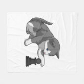 Cat at Chess with Chess piece Bishop Fleece Deken (Voorkant (Horizontaal))