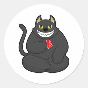 Cat at Poker with Poker cards Ronde Sticker