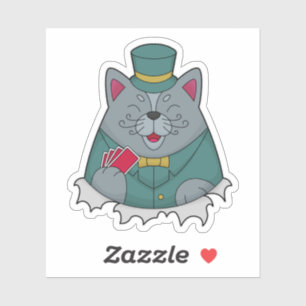 Cat at Poker with Poker cards Sticker