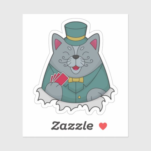 Cat at Poker with Poker cards Sticker (Vel)