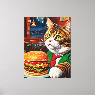 Cat at the Diner Bestel een Cheeseburger Canvas Afdruk
