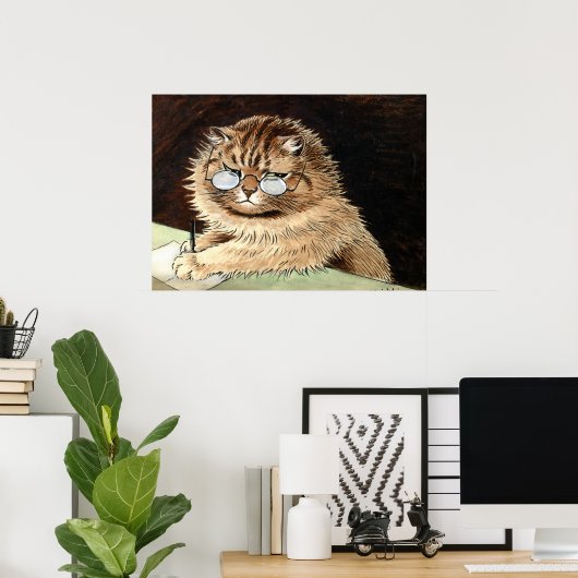 Cat at work with glasses by Louis Wain Poster (Thuiskantoor)