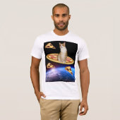CAT AVEC PIZZA DANS L'ESPACE T-shirts drôles (Devant entier)