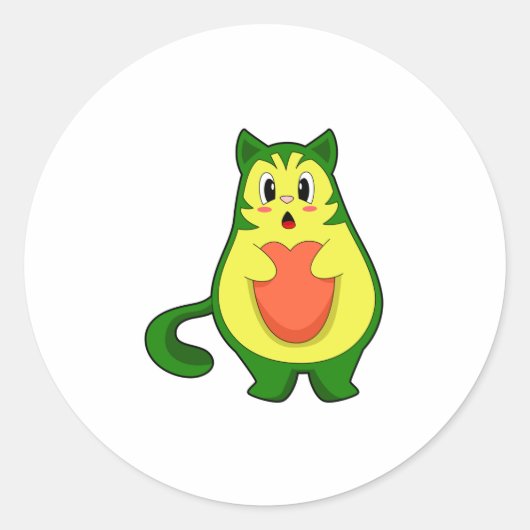 Cat Avocado Ronde Sticker (Voorkant)