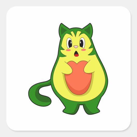 Cat Avocado Vierkante Sticker (Voorkant)