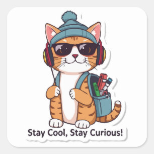 Cat Back to School - Blijf cool, blijf nieuwsgieri Vierkante Sticker