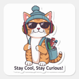 Cat Back to School - Blijf cool, blijf nieuwsgieri Vierkante Sticker