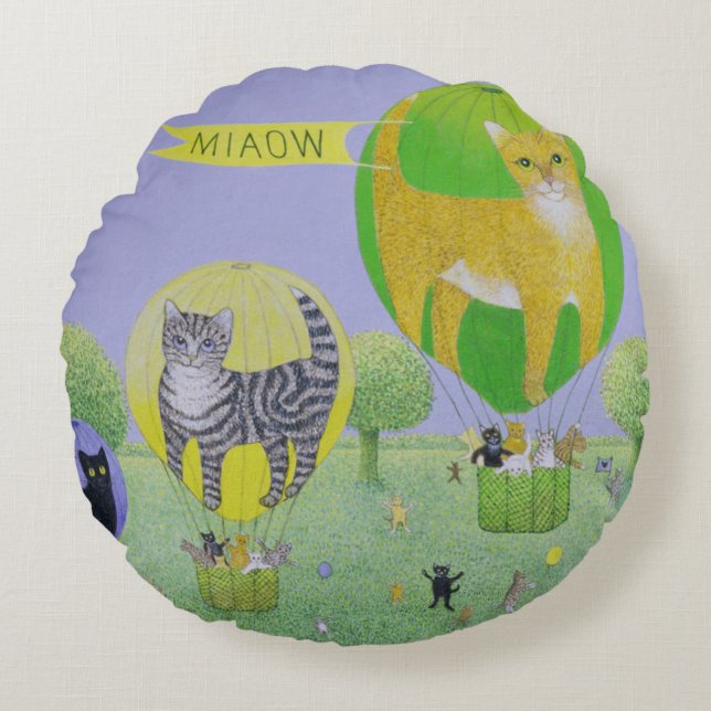 Cat Balloon Rond Kussen (Voorkant)
