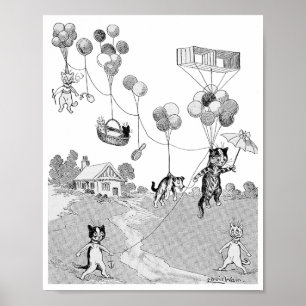 Cat Balloon Trip, Louis Wain Poster