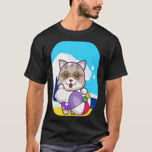 Cat Beach Zee Waves Tea Anime Neko Chibi sleep T-shirt
