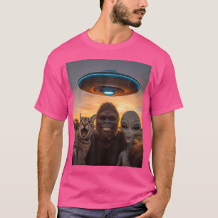 Cat Bigfoot Alien Selfie BFF Grappige Foto met UFO T-shirt