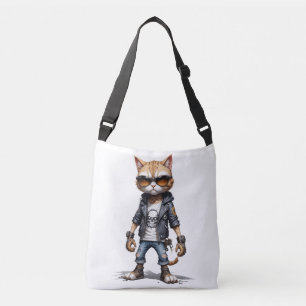 Cat Biker Rebel in Leather Jacket Cool Style Urban Crossbody Tas