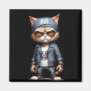 Cat Biker Rebel in Leather Jacket Cool Style Urban Magneet