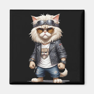Cat Biker Rebel in Leather Jacket Cool Style Urban Magneet