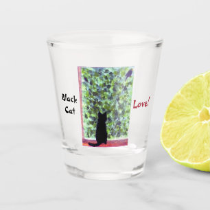 Cat Bird die naar zwarte kattenliefde kijkt Shot Glas