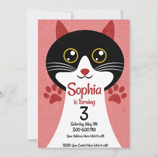 Cat Birthday Invitation | Editable Name & Age (Devant)