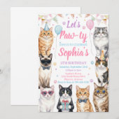 Cat Birthday Invitation Kitten Party Pawty Girl (Devant / Derrière)