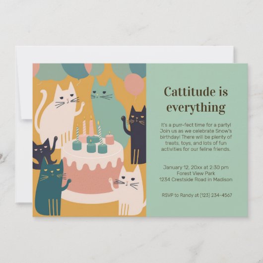 Cat Birthday Party Invitation Kaart (Voorkant)