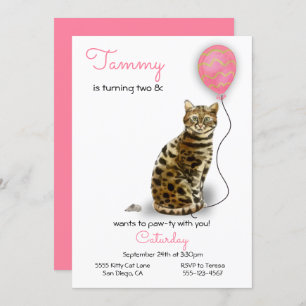 Cat Birthday Party Invitation Kaart