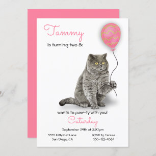 Cat Birthday Party Invitation Kaart