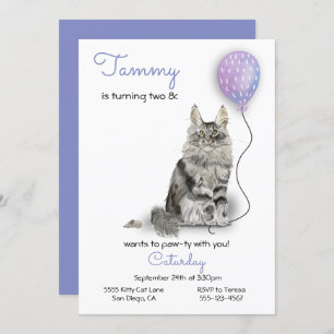 Cat Birthday Party Invitation Kaart