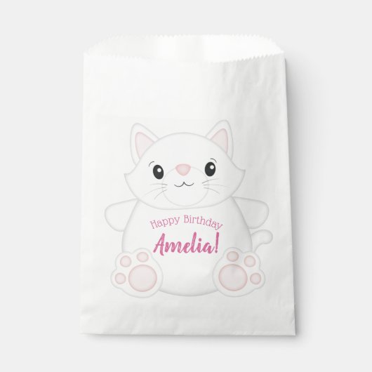 Cat Birthday Party Kat roze Bedankzakje (Voorkant)