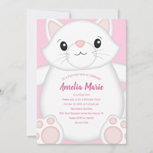 Cat Birthday Party Kat roze Kaart (Voorkant)