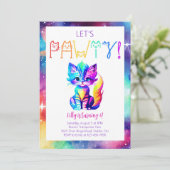 Cat Birthday Party Uitnodiging Ruimtefeest (Staand voorkant)