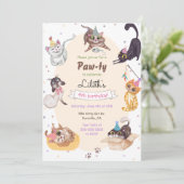 Cat Birthday Paw-ty Invitation Kaart (Staand voorkant)