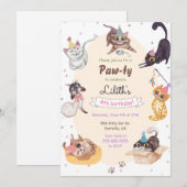 Cat Birthday Paw-ty Invitation Kaart (Voorkant / Achterkant)