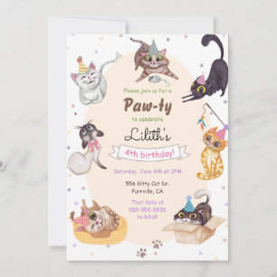 Cat Birthday Paw-ty Invitation Kaart